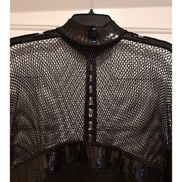 ST JOHN by Marie Gray: Black Dress Size 10 Long Sleeves Sequin Mesh Metallic - Picture 5 of 16